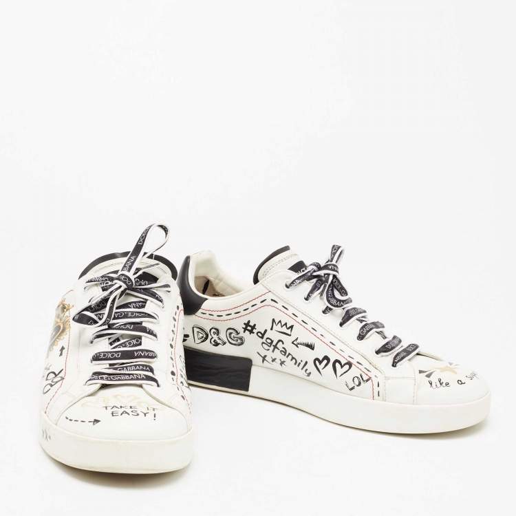 مملوكة مسبقًا Dolce & Gabbana White/Black Leather Portofino Royal Sneakers  Size 44