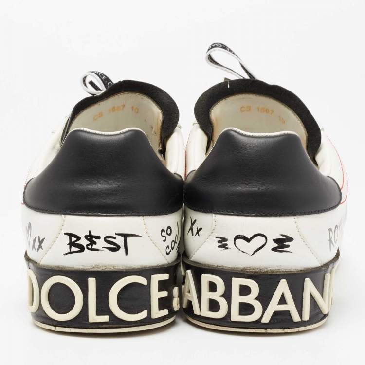مملوكة مسبقًا Dolce & Gabbana White/Black Leather Portofino Royal Sneakers  Size 44