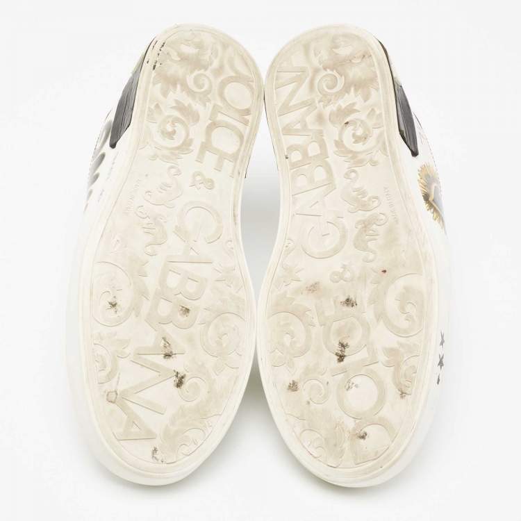 مملوكة مسبقًا Dolce & Gabbana White/Black Leather Portofino Royal Sneakers  Size 44
