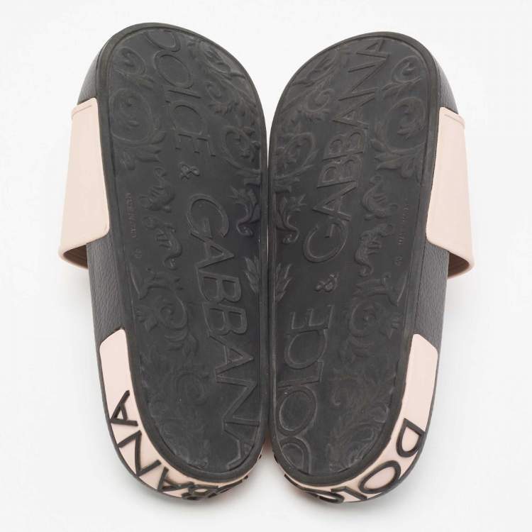 Pre Owned Dolce & Gabbana Pink Rubber Cut-out logo Slides Sandals Size 40 