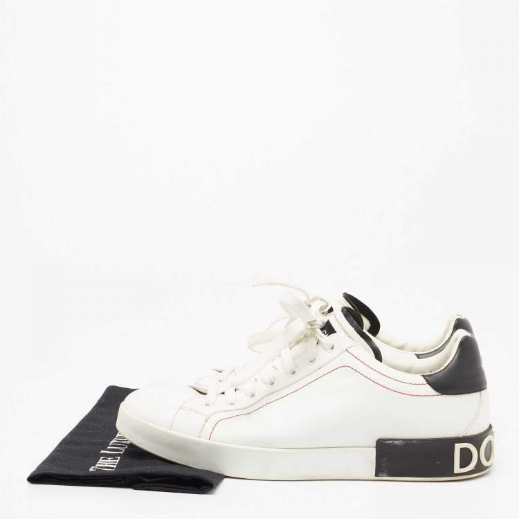 Pre Owned Dolce & Gabbana Black/White  Nappa Leather Portofino Sneakers Size 44