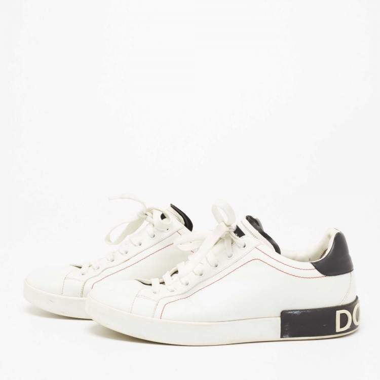 Pre Owned Dolce & Gabbana Black/White  Nappa Leather Portofino Sneakers Size 44