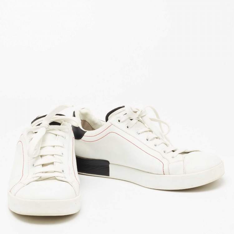 Pre Owned Dolce & Gabbana Black/White  Nappa Leather Portofino Sneakers Size 44