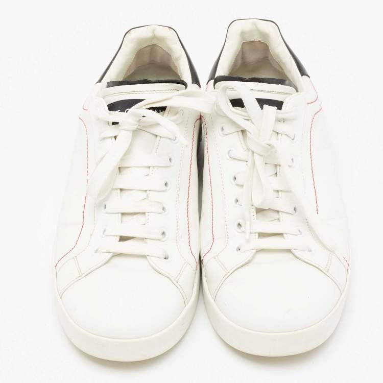 Pre Owned Dolce & Gabbana Black/White  Nappa Leather Portofino Sneakers Size 44