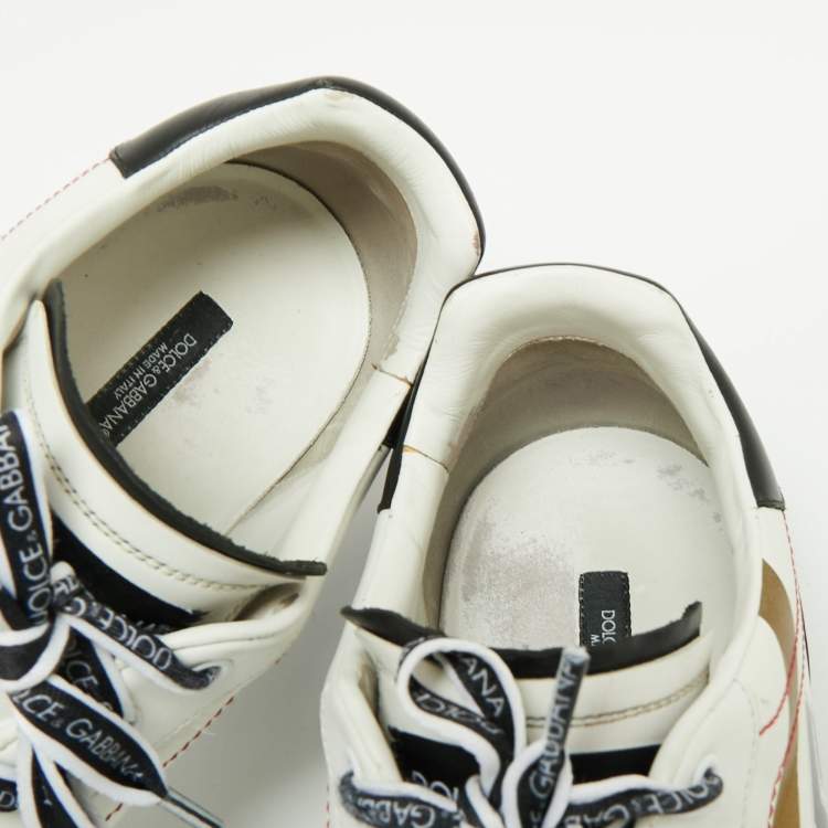 Pre Owned Dolce & Gabbana White/Black Leather Portofino Sneakers Size 44