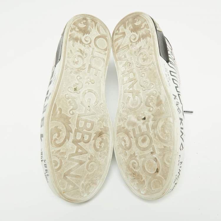 Pre Owned Dolce & Gabbana White/Black Leather Portofino Sneakers Size 44