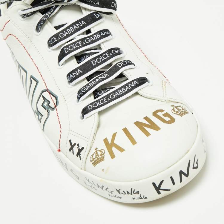 Pre Owned Dolce & Gabbana White/Black Leather Portofino Sneakers Size 44