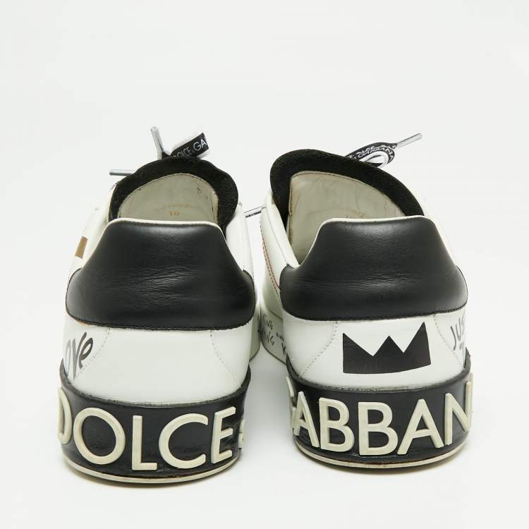 Pre Owned Dolce & Gabbana White/Black Leather Portofino Sneakers Size 44