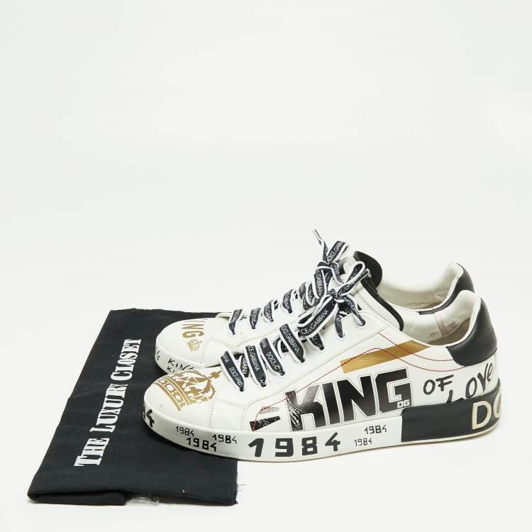Pre Owned Dolce & Gabbana White/Black Leather Portofino Sneakers Size 44