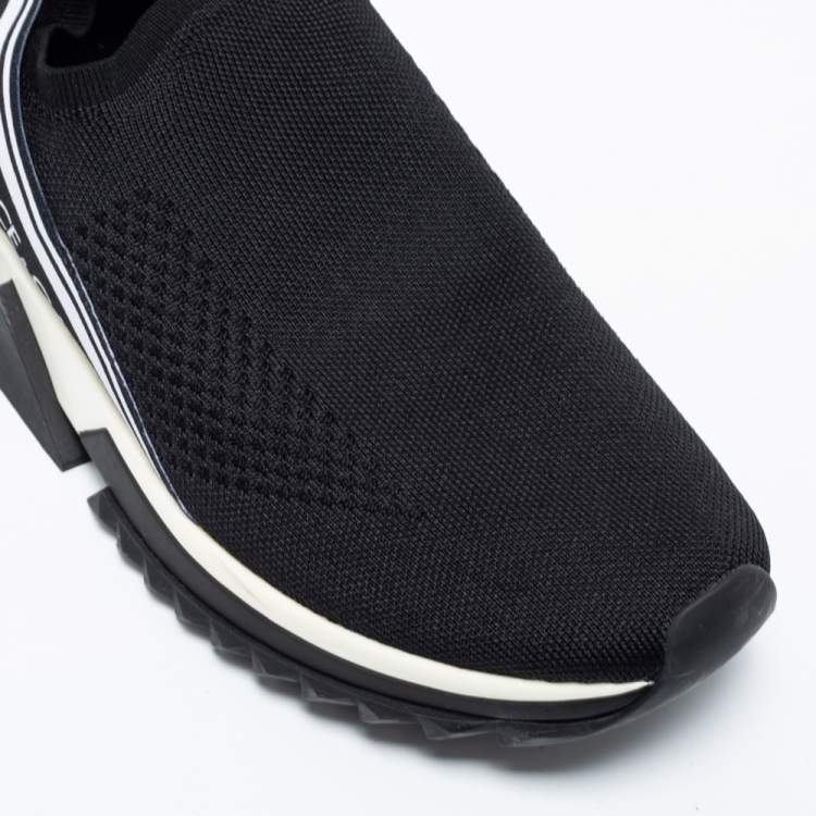 Pre Owned Dolce & Gabbana Black/White Knit Fabric Sorrento Sneakers Size 40