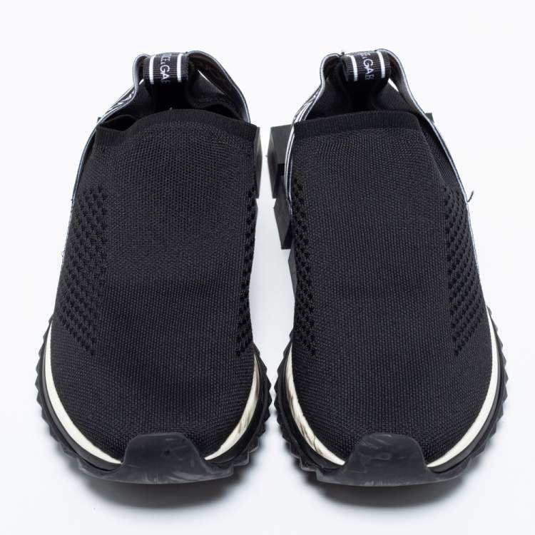 Pre Owned Dolce & Gabbana Black/White Knit Fabric Sorrento Sneakers Size 40