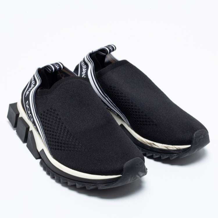 Pre Owned Dolce & Gabbana Black/White Knit Fabric Sorrento Sneakers Size 40