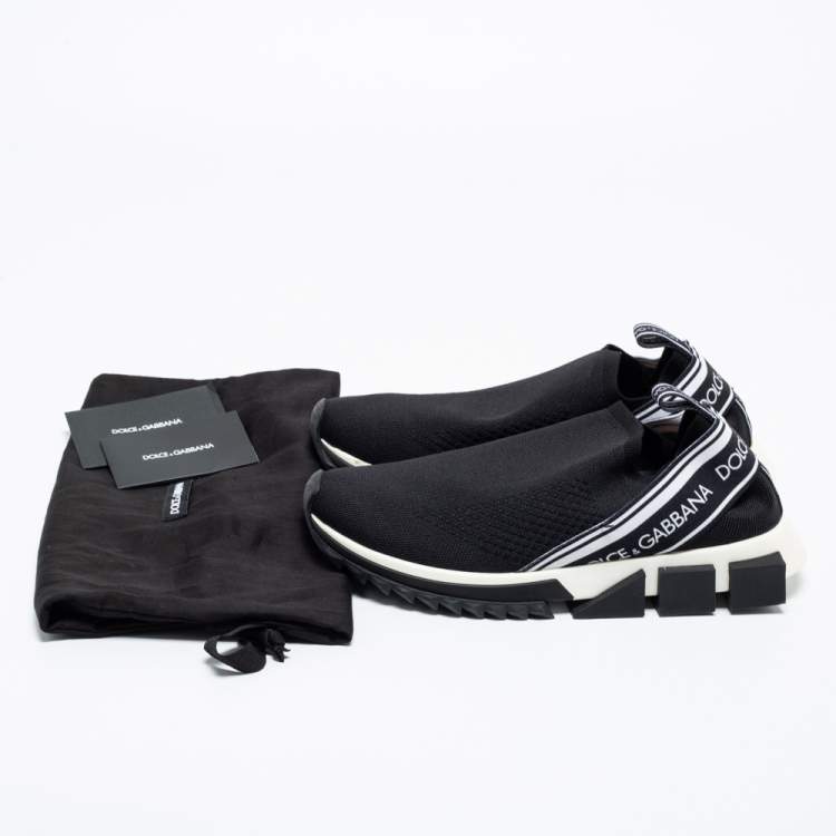 Pre Owned Dolce & Gabbana Black/White Knit Fabric Sorrento Sneakers Size 40