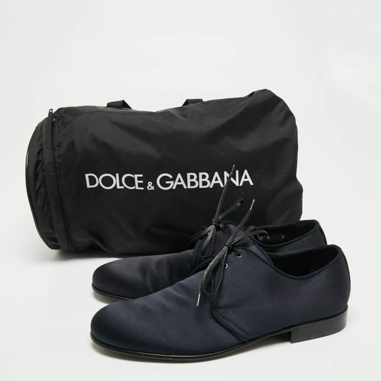 Pre Owned Dolce & Gabbana Navy Blue Satin Lace Up  Derby Size 41