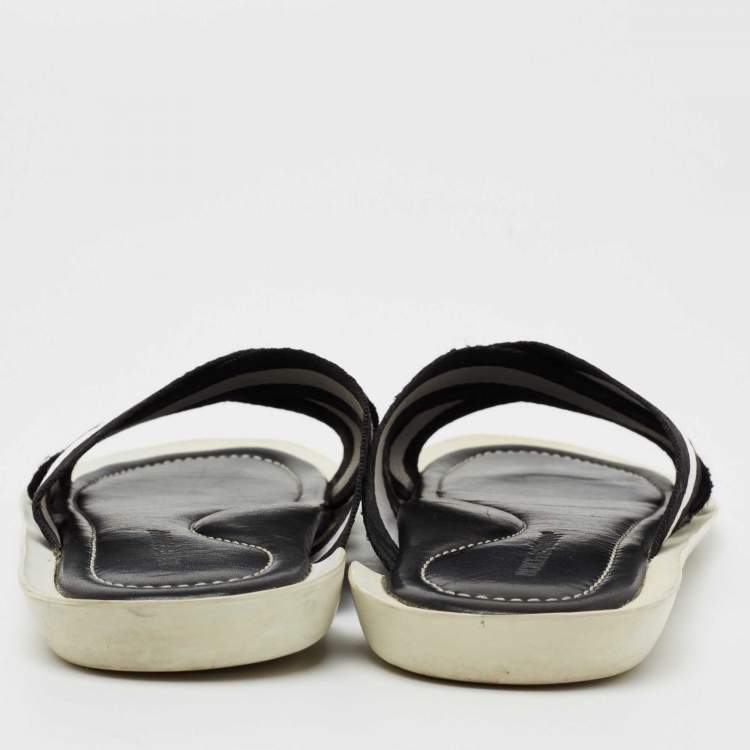 Pre Owned Dolce & Gabbana Black/White Canvas Cross Strap Flat Slides Size 41