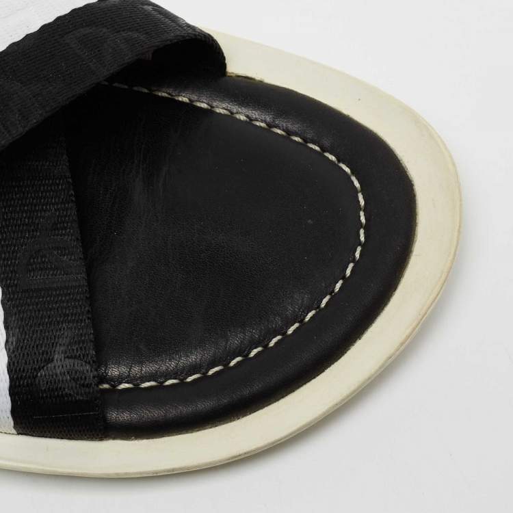 Pre Owned Dolce & Gabbana Black/White Canvas Cross Strap Flat Slides Size 41