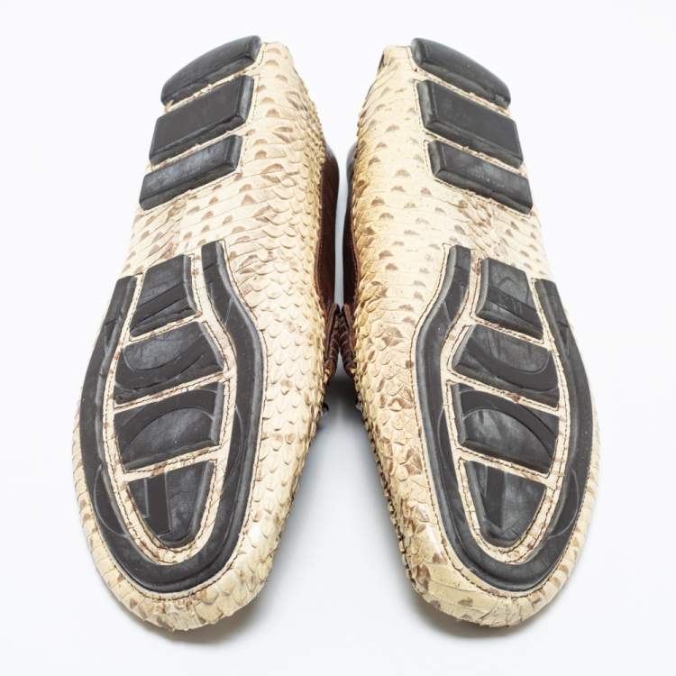 Pre Owned Dolce & Gabbana Beige/Brown Water Snake Loafers Size 40.5