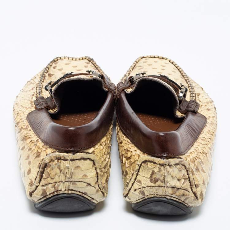 Pre Owned Dolce & Gabbana Beige/Brown Water Snake Loafers Size 40.5
