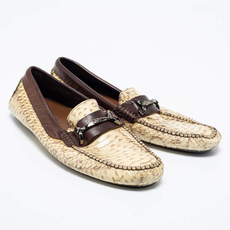 Pre Owned Dolce & Gabbana Beige/Brown Water Snake Loafers Size 40.5