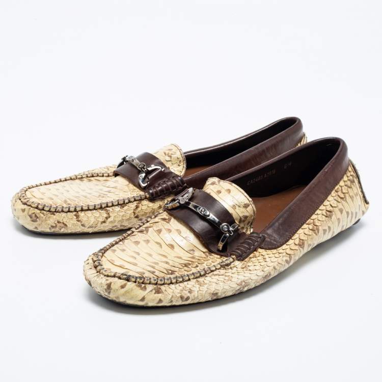Pre Owned Dolce & Gabbana Beige/Brown Water Snake Loafers Size 40.5