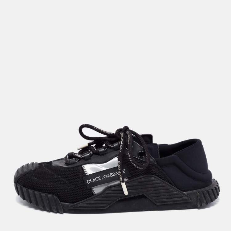 Pre Owned Dolce & Gabbana Black Mesh And Leather Low Top Sneakers Size 44
