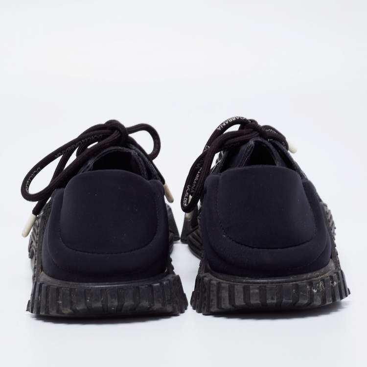 Pre Owned Dolce & Gabbana Black Mesh And Leather Low Top Sneakers Size 44