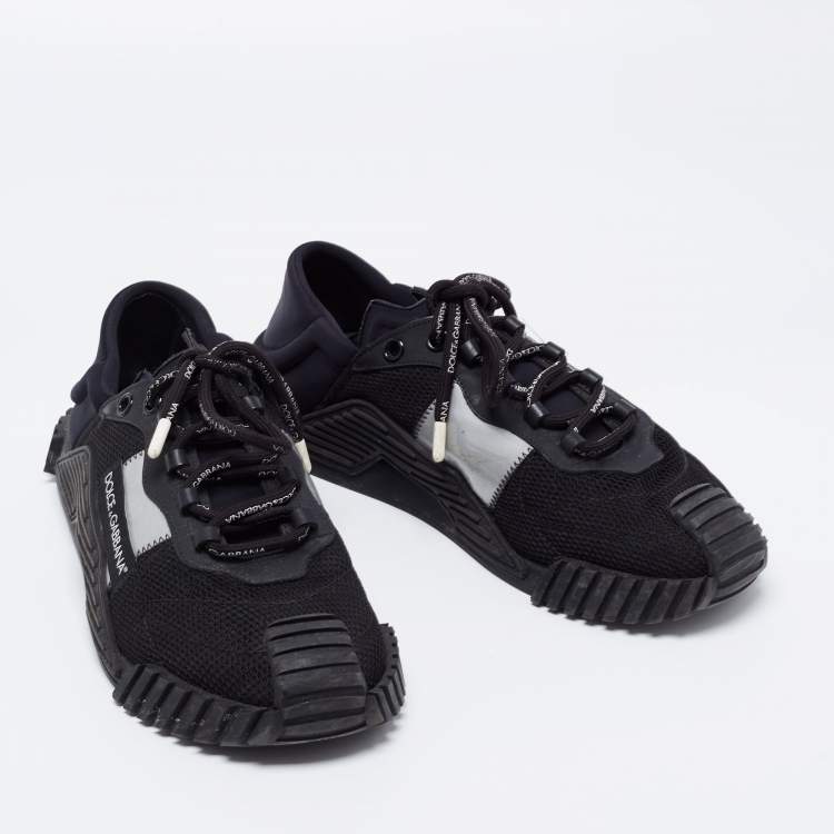 Pre Owned Dolce & Gabbana Black Mesh And Leather Low Top Sneakers Size 44