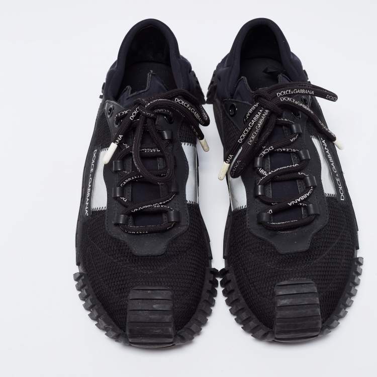 Pre Owned Dolce & Gabbana Black Mesh And Leather Low Top Sneakers Size 44