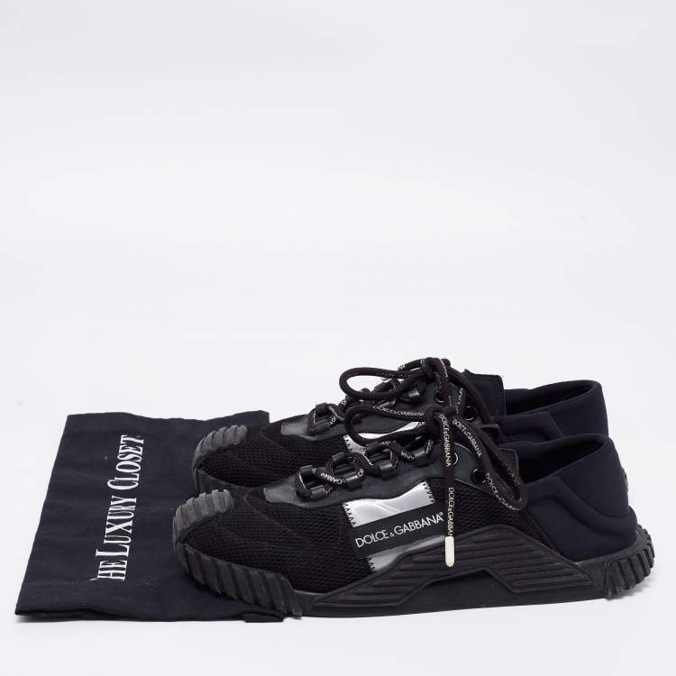 Pre Owned Dolce & Gabbana Black Mesh And Leather Low Top Sneakers Size 44