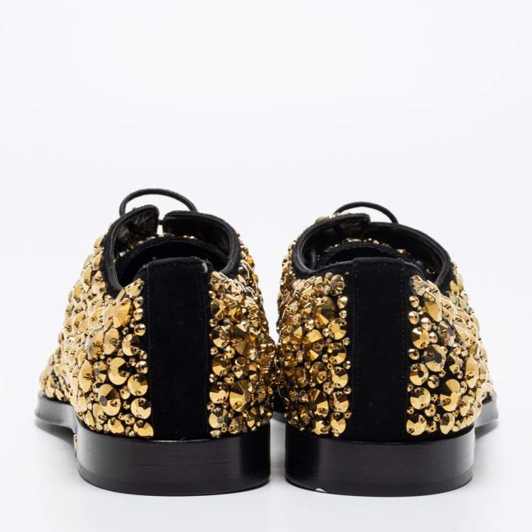 Pre Owned Dolce & Gabbana Black Suede Crystal Embellished Lace Up Derby Size 42