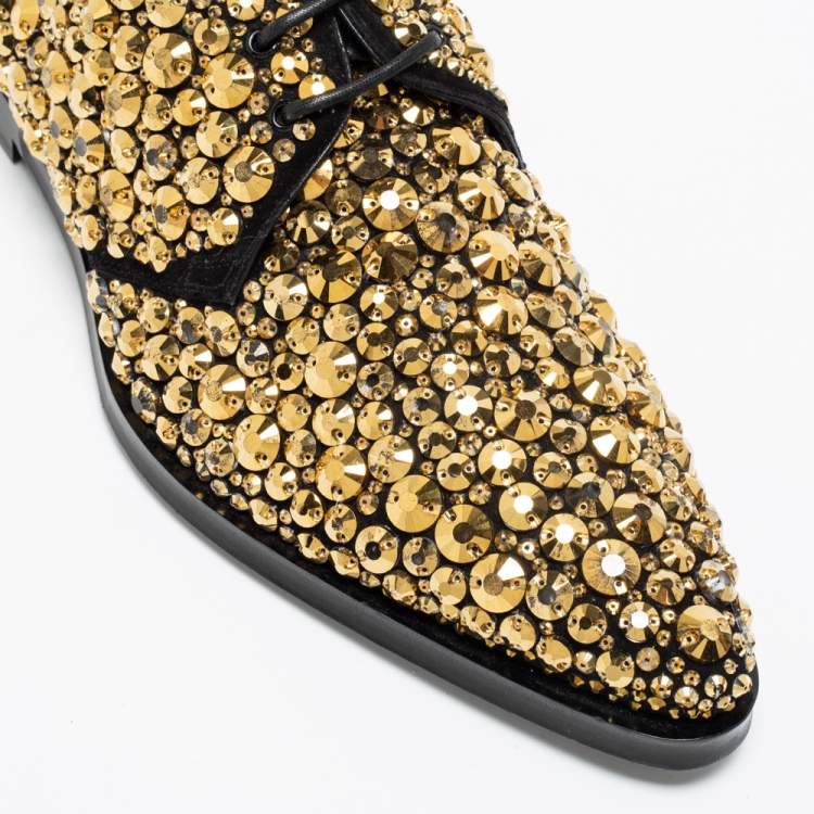 Pre Owned Dolce & Gabbana Black Suede Crystal Embellished Lace Up Derby Size 42