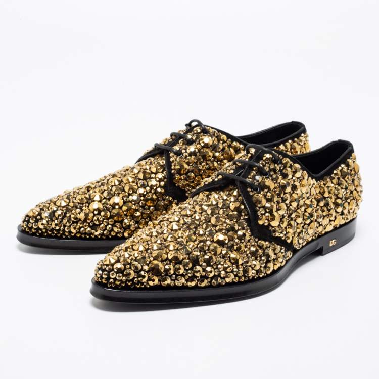 Pre Owned Dolce & Gabbana Black Suede Crystal Embellished Lace Up Derby Size 42