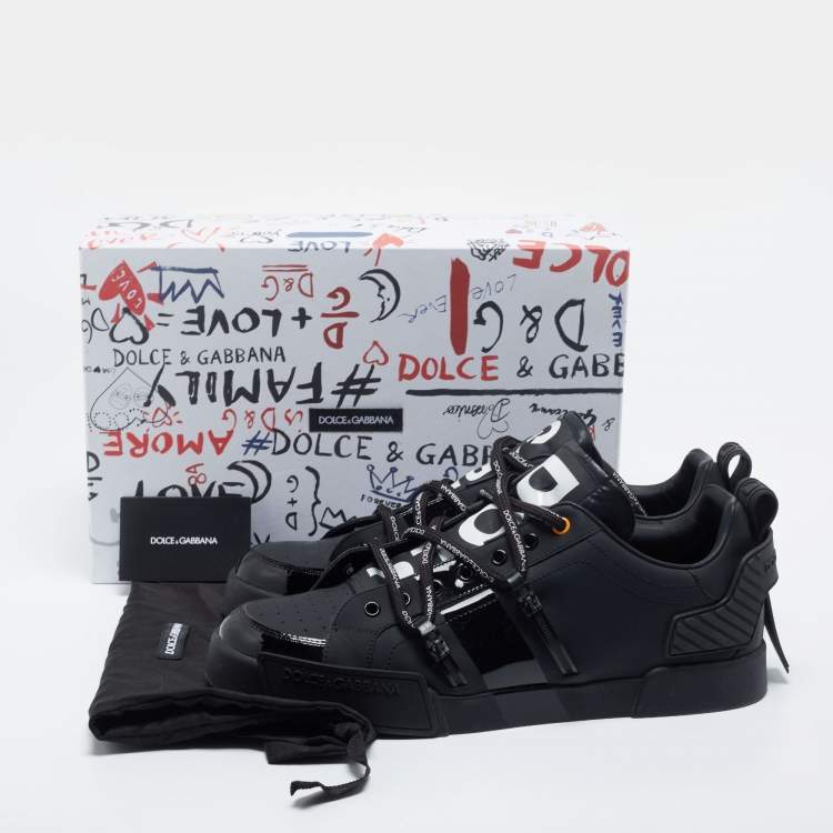 Pre Owned Dolce & Gabbana Black Rubber And Patent Leather Portofino Low Top Sneakers Size 45