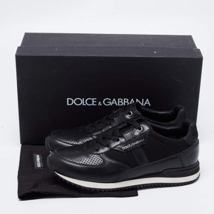 Pre Owned Dolce & Gabbana Black Perforated Leather And Mesh Low Top Sneakers Size 40
