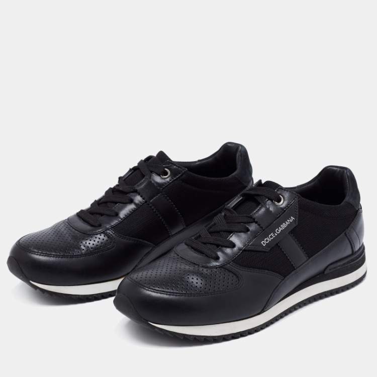 Pre Owned Dolce & Gabbana Black Perforated Leather And Mesh Low Top Sneakers Size 40
