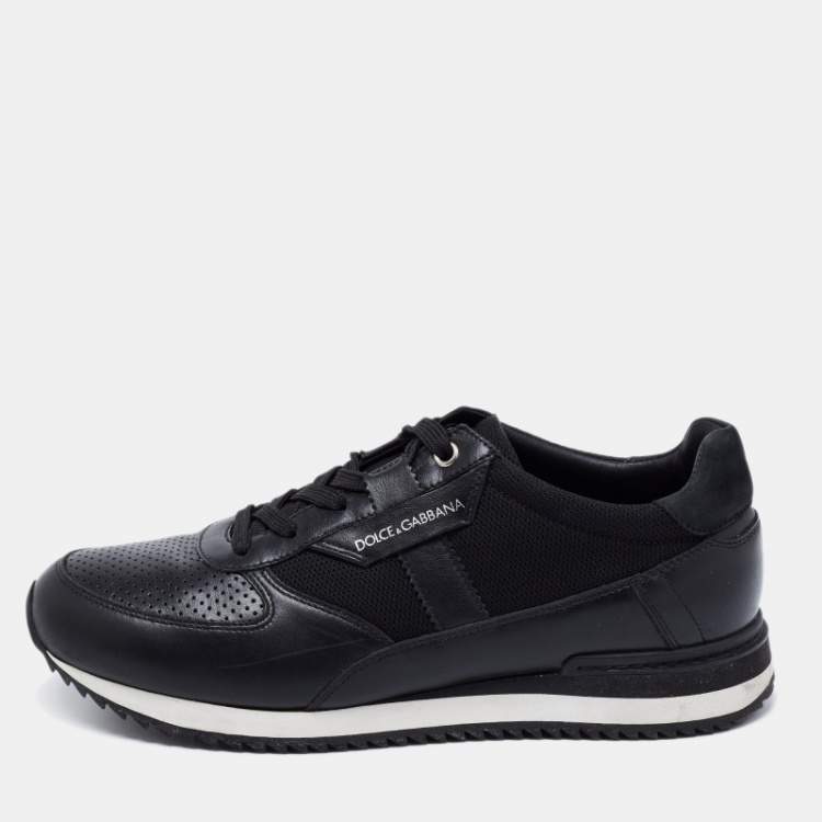 Pre Owned Dolce & Gabbana Black Perforated Leather And Mesh Low Top Sneakers Size 40