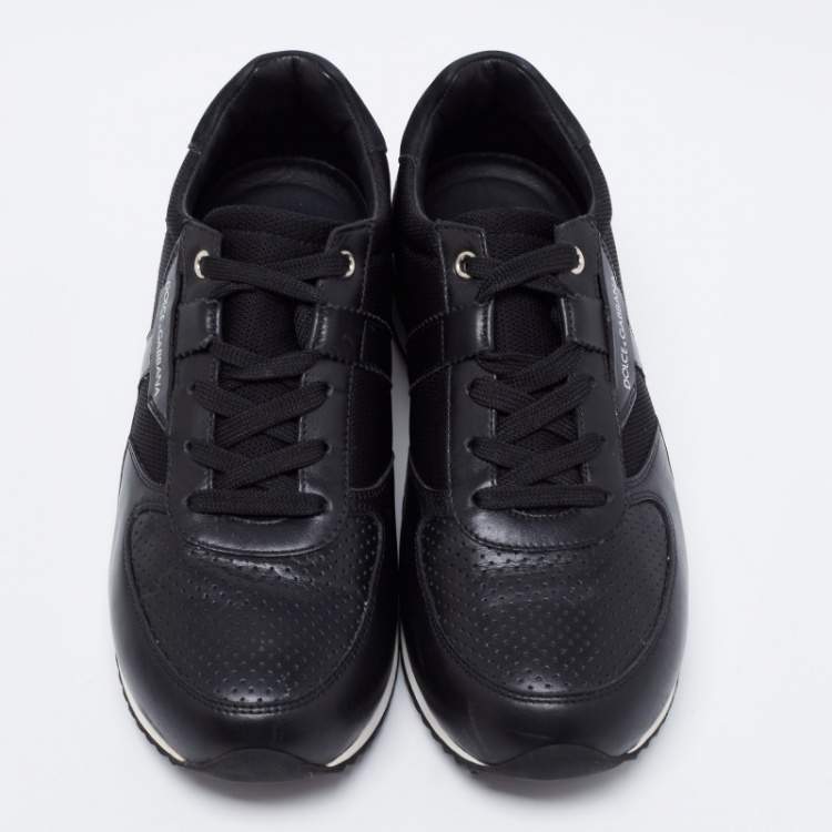 Pre Owned Dolce & Gabbana Black Perforated Leather And Mesh Low Top Sneakers Size 40