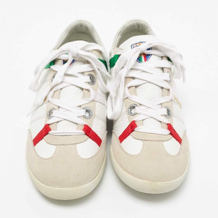 Pre Owned Dolce & Gabbana White/Grey Leather And Suede Low Top Sneakers Size 40.5