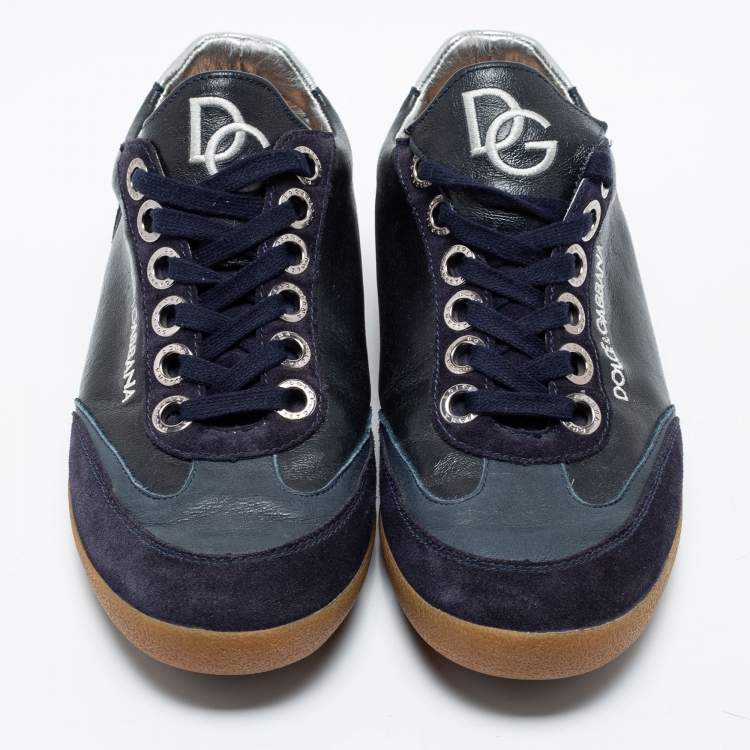 Pre Owned Dolce & Gabbana Navy Blue Leather And Suede Low Top Sneakers Size 41