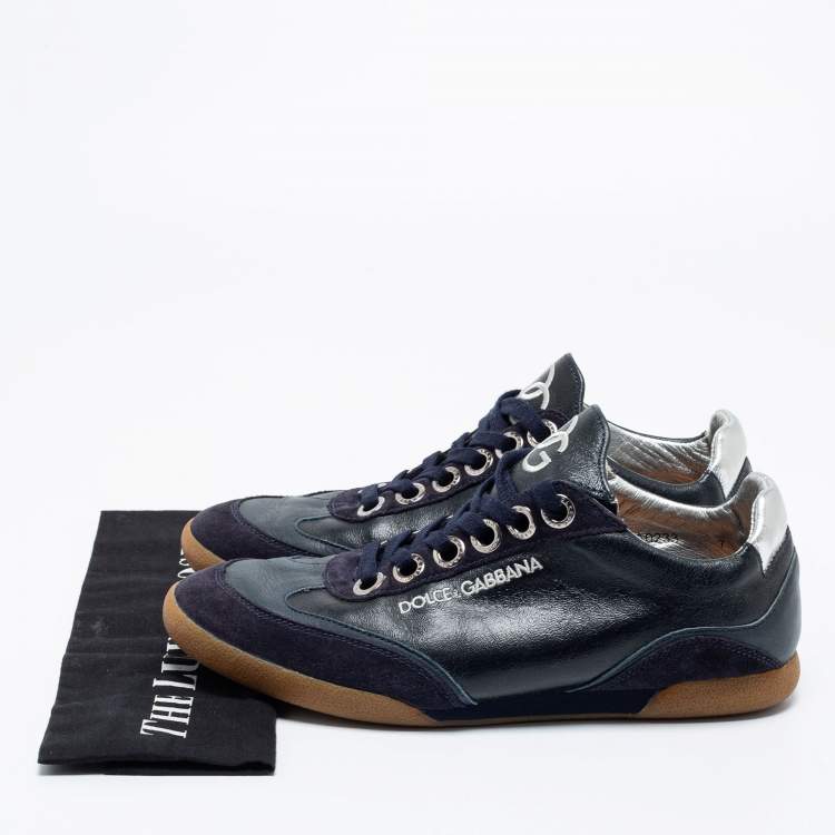 Pre Owned Dolce & Gabbana Navy Blue Leather And Suede Low Top Sneakers Size 41