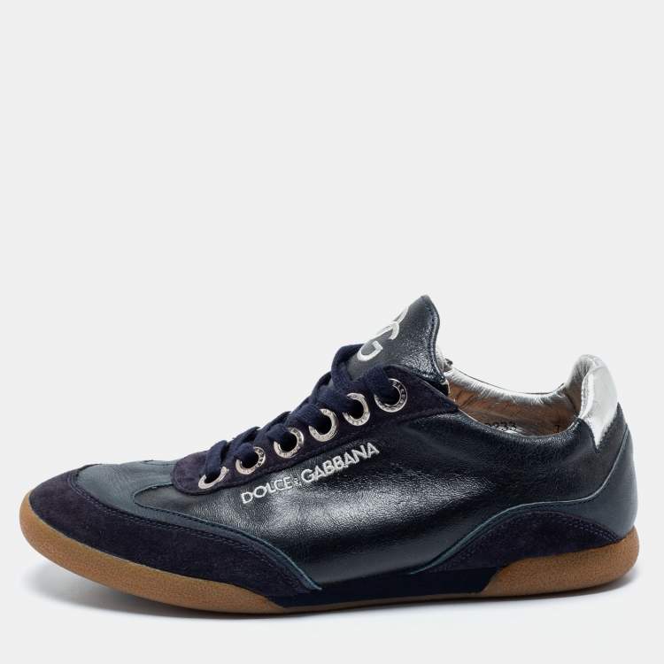 Pre Owned Dolce & Gabbana Navy Blue Leather And Suede Low Top Sneakers Size 41