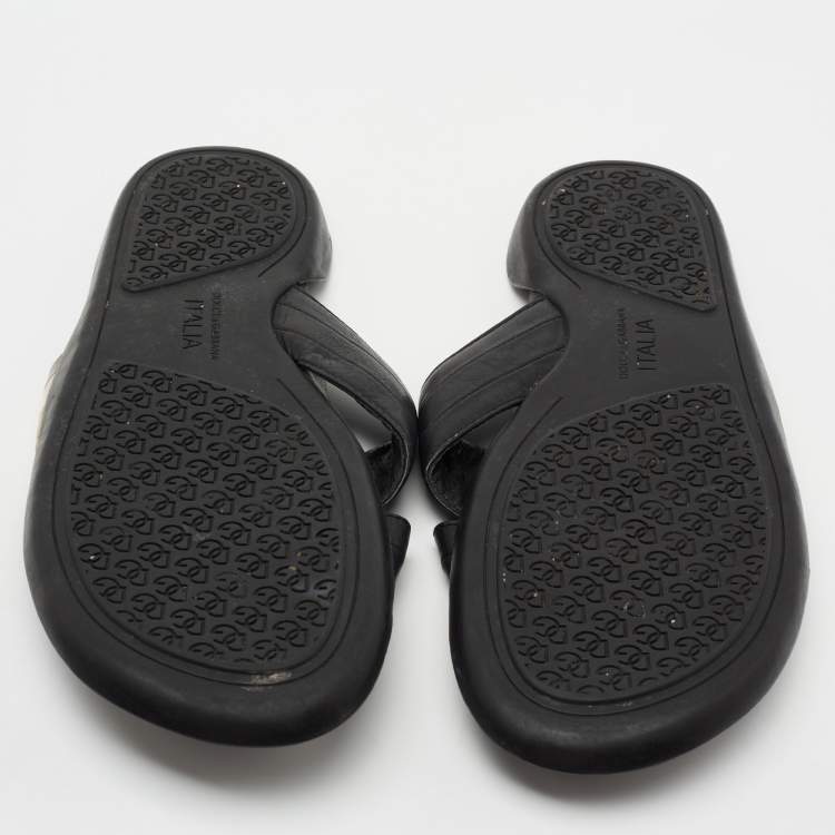 Pre Owned Dolce & Gabbana Black Leather Criss Cross Strap Flat Sandals Size 42 
