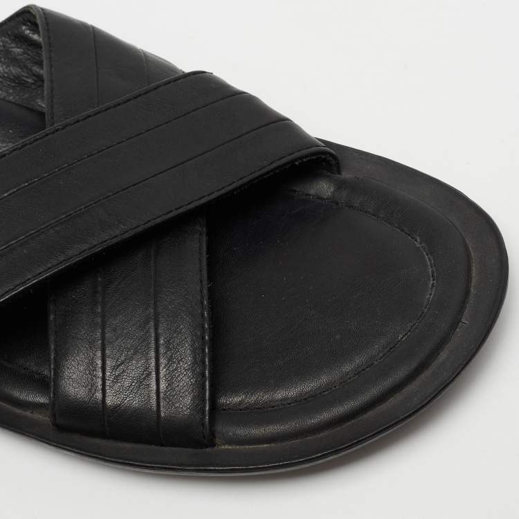 Pre Owned Dolce & Gabbana Black Leather Criss Cross Strap Flat Sandals Size 42 