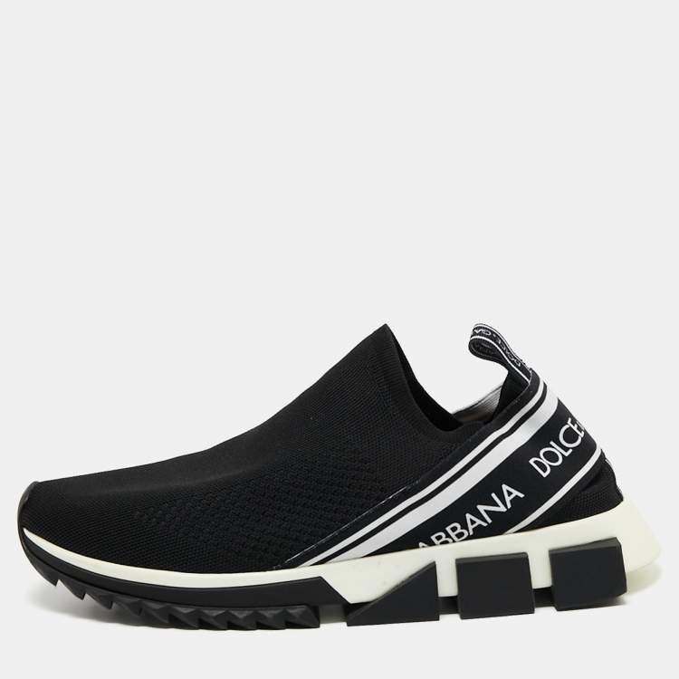 Pre Owned Dolce & Gabbana Black/White Knit Fabric Sorrento Sneakers Size 43.5