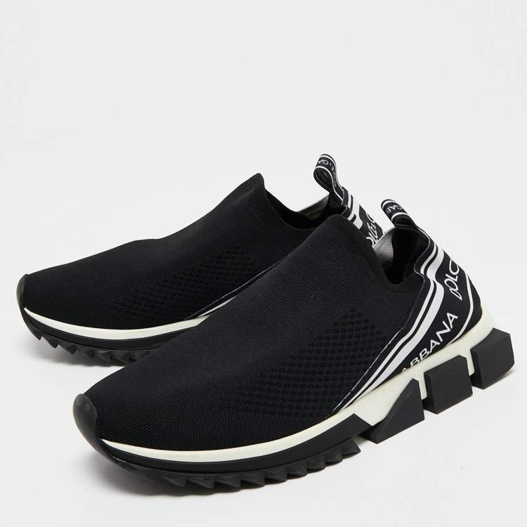Pre Owned Dolce & Gabbana Black/White Knit Fabric Sorrento Sneakers Size 43.5