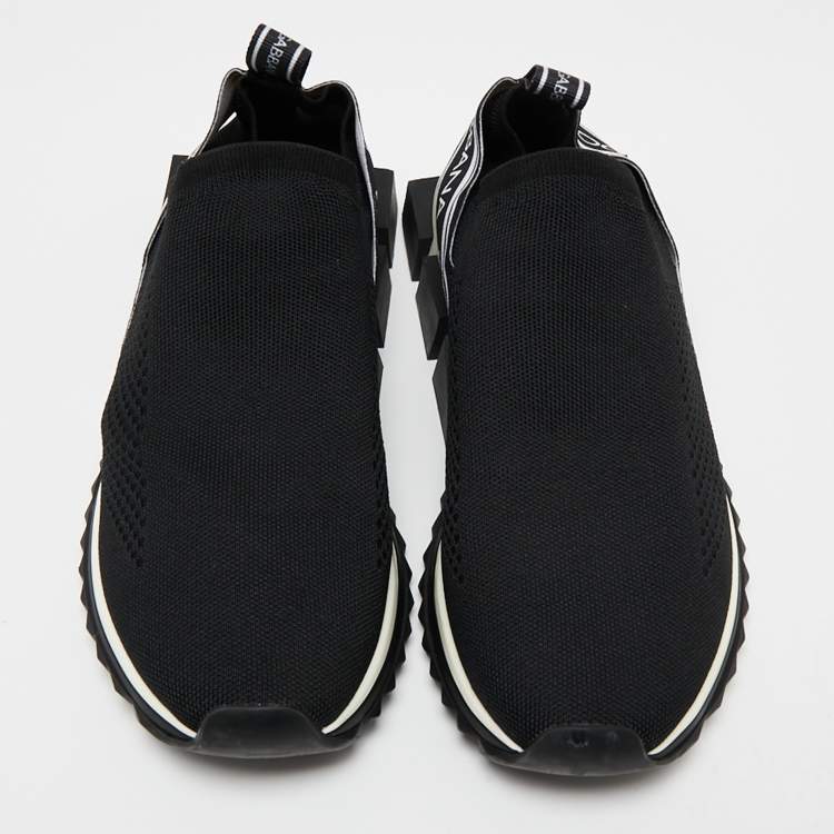 Pre Owned Dolce & Gabbana Black/White Knit Fabric Sorrento Sneakers Size 43.5