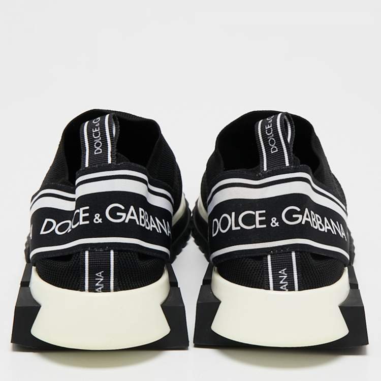 Pre Owned Dolce & Gabbana Black/White Knit Fabric Sorrento Sneakers Size 43.5