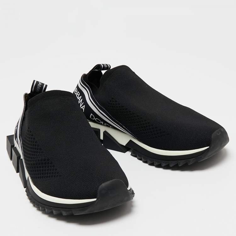 Pre Owned Dolce & Gabbana Black/White Knit Fabric Sorrento Sneakers Size 43.5
