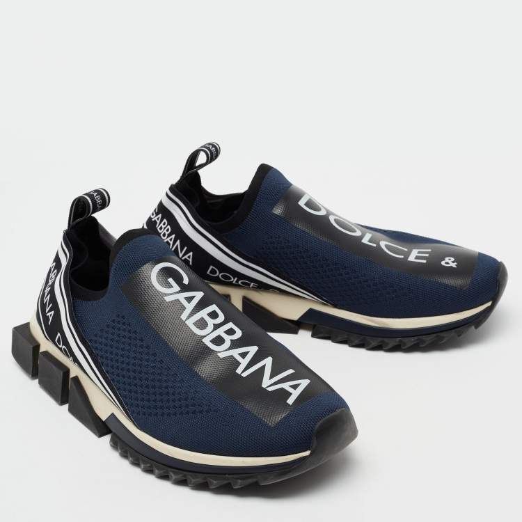 Pre Owned Dolce & Gabbana Blue/Black Knit Fabric Sorrento Slip On Sneakers Size 43