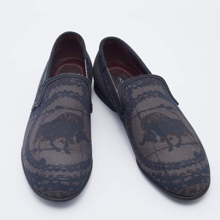 مملوكة مسبقًا Dolce & Gabbana Grey Printed Canvas Smoking Slippers Size 43
